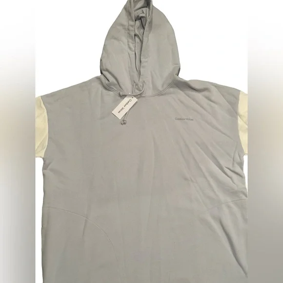 Outdoor Voices Womens Soft Cotton Gray Cream Hoodie Size M Color Block Oversized - Picture 3 of 15